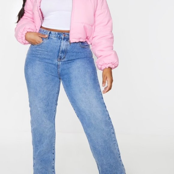 Pink Super Cropped Peach Skin Puffer - Picture 2 of 4